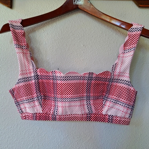 NWOT Marysia Antibes Bikini Bra Scalloped Light Pink/Checked Womens Size XL - Picture 1 of 7
